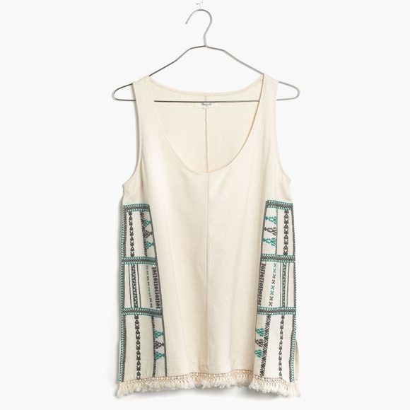 Madewell Tops - Madewell Cream Embroidered Fringe Tassel Tank